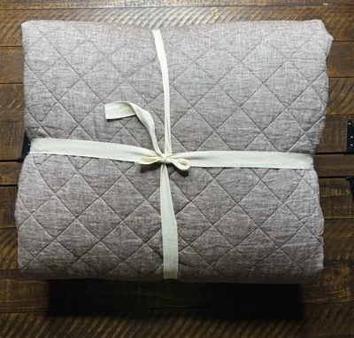 Edredón Pottery Barn Belga Lino Lino Diamante King/Cal. King Coffee - ¡Nuevo! Foto 1 de 3