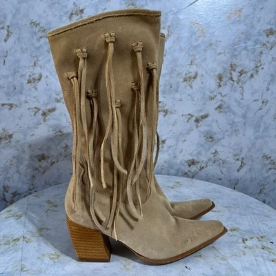 Lavorazione Artigiana Womens Sz 7 Shoes Beige Fringe Tassel Western Cowboy Boots - Image 1 of 4