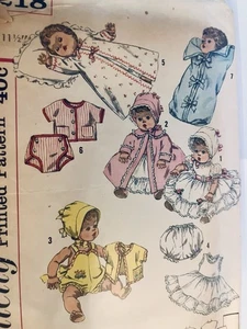 VTG `60 Simplicity 3218 Tiny Tears Betsy Wetsy Baby Doll Layette SZ 11½“ - Picture 1 of 6