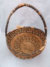 Native American Weave Basket Bowl w Handle. Nice Design. Approx 9.5" D x 11" T
