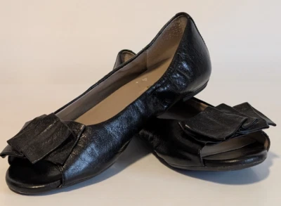 Planos de ballet Me Too Lilyana de cuero negro punta abierta talla 6,5 Foto 1 de 4