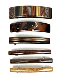 Vintage Hair Clip Barrette Lot 3.5" Metal Plastic Brown Tan - Picture 1 of 6