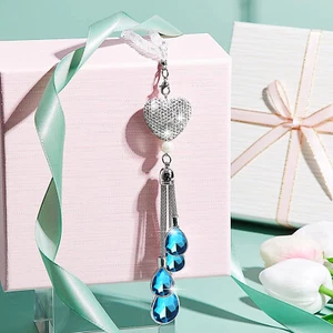 NEW Bling Heart Diamond Car Accessories Crystal Car Rear View Mirror Charms - Picture 1 of 4