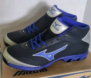 Men's Mizuno Metal Baseball Cleats 9 Spike Vapor Elite 7 Mid Black/Royal Size 14 - Picture 1 of 11