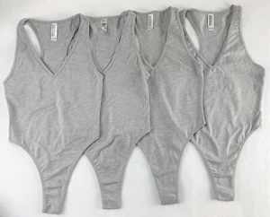 4 Pack Women's Bodysuits Cotton Spandex Halter Thong by American Apparel, Gray - Picture 1 of 5