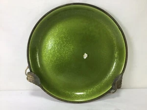 CC32 Vintage Evans Green Enamel Dish with Brass leaf to the Edge - Set of 1 Dish - Picture 1 of 7