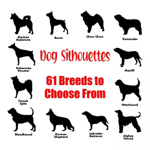 Dog Silhouettes vinyl decal - 61 breeds to choose from | add your pet's name - Picture 1 of 7