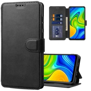 Coque Portefeuille Effet Cuir Noir Flip Cover Xiaomi Redmi 8 9A Note 8T 9S 9 Pro - Photo 1/6