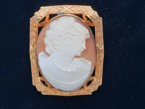 Antique Vintage 12K Gold Filled Cameo Pin Brooch Jewelry Pendant Abalone Shell - Picture 1 of 9