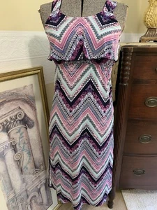 Geometric Print Sleeveless Maxi Dress w/ Elasticity of Waist Flowy Chest Size 10 - Picture 1 of 16