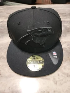 Solid Black stitched logo Carolina panthers New Era hat NEW W/ Stickers 7 1/4 - Picture 1 of 8