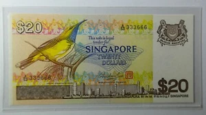 Singapore 20 Dollars ND 1979 P 12 Banknote Bird & Concorde A/53 333666 Gem Unc - Picture 1 of 2