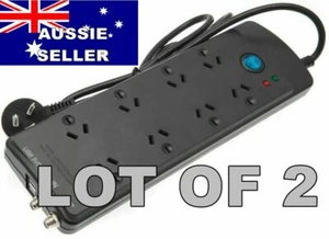 2 x 8-Way Surge Protected/Protector Spaced Power Board w/USB Chargers+Switch+TV - Picture 1 of 1