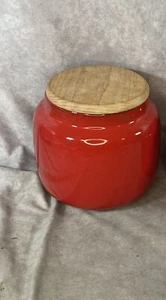 Mamma Ro MammaRo Red Coffee Sugar Tea Canister Container W/ Wood Lid 6.5” Italy - Picture 1 of 7