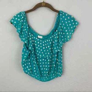 Anthropologie E (Hangar) M weiß & grün Gänseblümchen bauchfreies Oberteil Rüschenausschnitt Medium - Bild 1 von 6