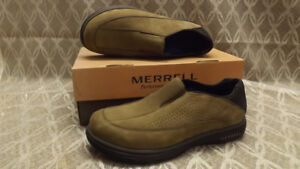 Merrell "Topo Perf Moc" Stone Leather Slip-On Shoes NIB sz 8.5 M Euro 42
