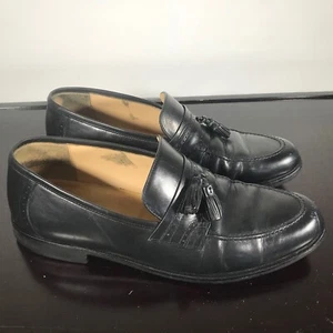 Johnston & Murphy Size 12 M Black Leather Tassel Slip On Apron Toe Dress Loafers - Picture 1 of 7