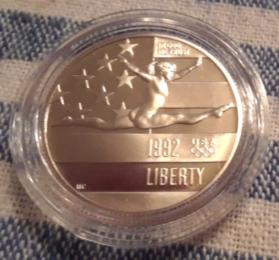 1992-S GYMNASTICS OLYMPIC CLAD COMMEMORATIVE PROOF HALF DOLLAR COLLECTOR COIN  - Image 1 of 2