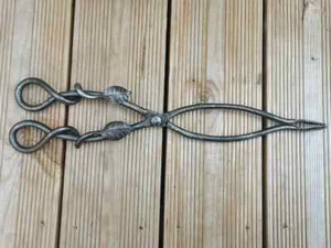 Handmade leafy style fireside tongs - Picture 1 of 8