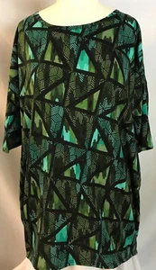 LuLaRoe Irma Tunic Top Size S Black Geometric Green Turquoise Blue Print EUC - Picture 1 of 6