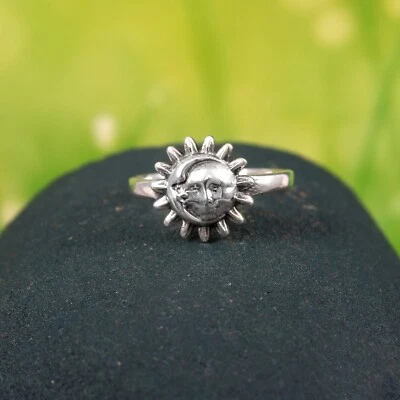 S925 Sterling Silver Sun Moon Ring Handmade Silver Designer Ring Stacking Ring - Image 1 of 4