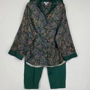 Sostanza Große XL Zweiteiliges Pyjama Set Grün Hose Paisley Oberteil Polyester Satin - Bild 1 von 12