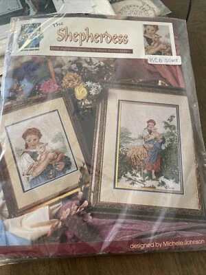 The Shepherdess girl with lamb sheep cross stitch pattern True Colors (st21) - Image 1 of 2