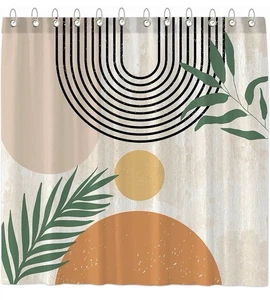 Funnytree 72x72 Zoll Mitte Mitte Mitte Abstrakt Duschvorhang Boho Bogen Sonne Beige 12 Haken - Bild 1 von 6