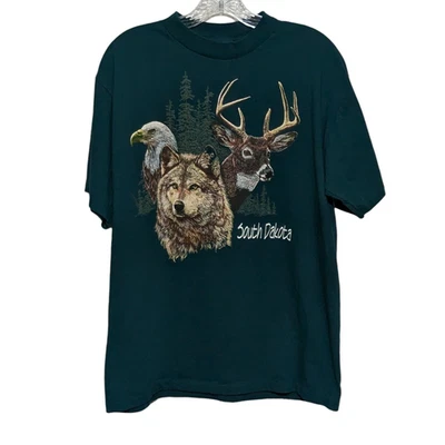 Camiseta De Colección Años 90 Dakota del Sur Grande Águila Lobo Vida Silvestre Puntada Única Gráfico EE. UU. Foto 1 de 4