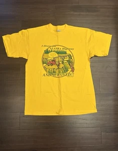Vintage Alaska Highway and Survived Shirt Mens Yellow Size Large Short Sleeve - Picture 1 of 6