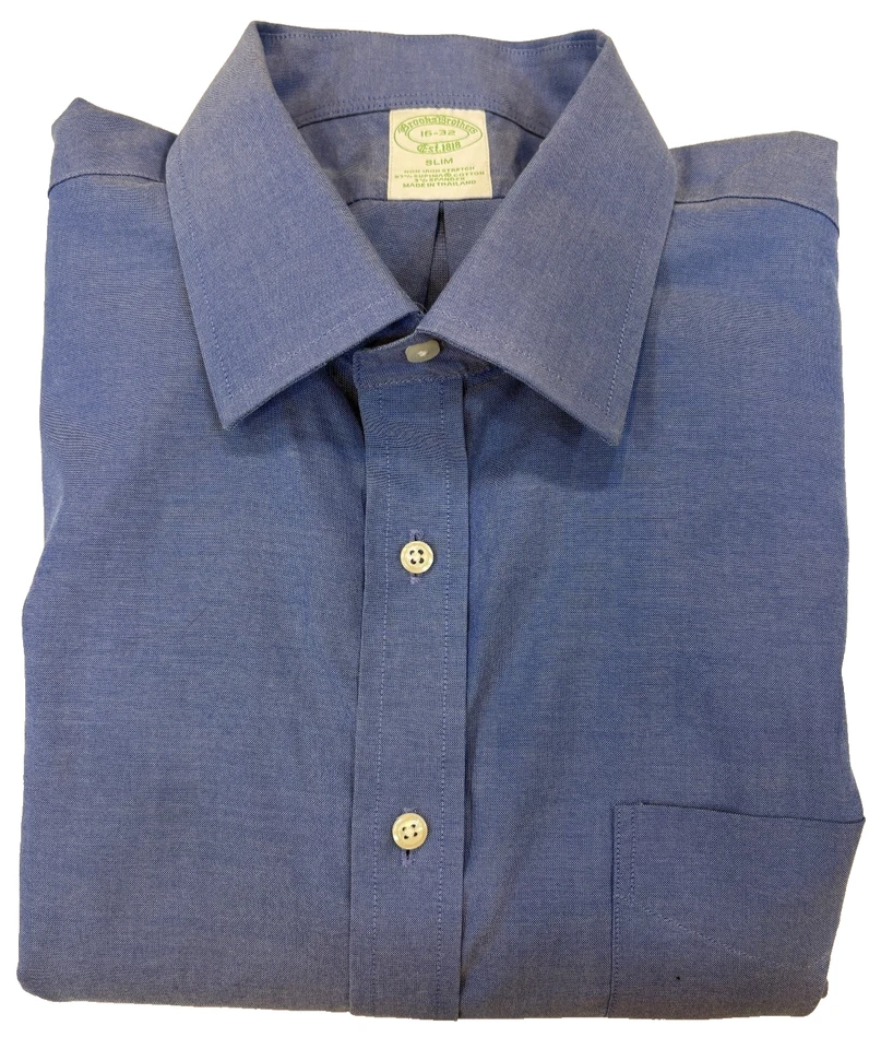 Camisa de vestir Brooks Brothers para hombre 16-32 calce ajustado azul algodón elástico sin planchar Foto 1 de 4