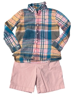 Conjunto de niño Vineyard Vines camisa Carters pantalones cortos talla 7 rosa a cuadros Foto 1 de 4