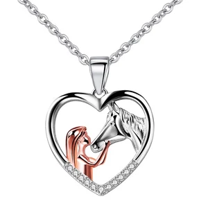 Sterling Silver Chain Jewellery Gift Girl and Horse Pendant Necklace Girls 925 - Picture 1 of 4