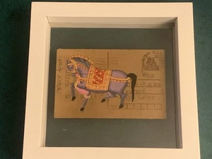 Vintage gerahmte Indien Indianer handbemalte Pferd Hindi Postkarte Postkarte - Bild 1 von 5
