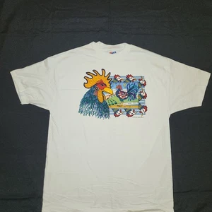 Vtg Chickens 90s Santa Fe Art SS Hanes Beefy T-Shirt sz XL / 2XL White 46"×33" - Picture 1 of 19