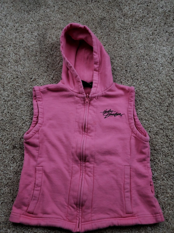 Sudadera con capucha Harley-Davidson pequeña para mujer rosa sin mangas cremallera completa bordada  Foto 1 de 4