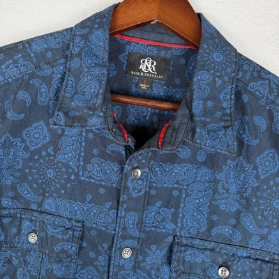 Rock & Republic Paisley Print Shirt Mens L Short Sleeve Western Flap Pocket - Image 1 of 4
