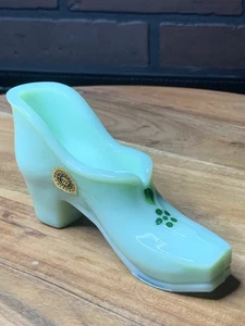 WESTMORELAND GLASS Mint Green SHOE, HANDPAINTED,  & Signed, Sticker - Picture 1 of 9