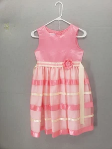 Ashley Ann Dress Girls Size 12 Pink Satin Tulle Flower Ribbon Formal Party - Picture 1 of 19