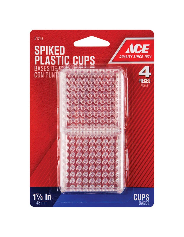 Carpet Protectors Spiked Caster Cups Clear Plastic 8 Pcs Square Round ACE 1 7/8"