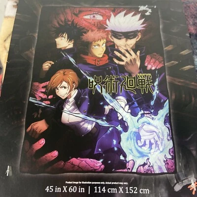 JUST FUNKY Jujutsu Kaisen Throw Blanket Fleece 45x60in Super Soft Gojo Yuji Megumi Nobara