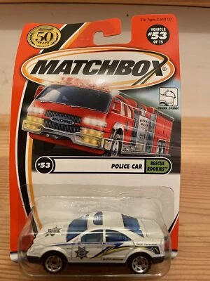 MATCHBOX # 53 WHITE POLICE CAR Rescue Rookies Diecast - Image 1 of 4