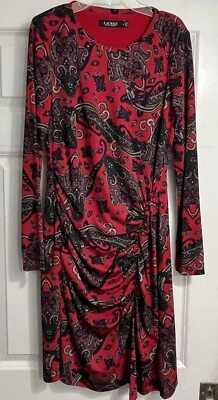 Ralph Lauren Black Label Faux Wrap Dress Size 6 Paisley Midi Red Black Lined - Image 1 of 4