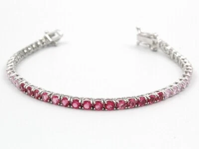New Bracciale Tennis Gioielli Zirconi Rosa Sfumati Argento 925 Idea Regalo - Immagine 1 di 4