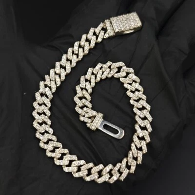 Mens lab grown cvd diamond 9 mm X 8 " miami Cuban Link charm Bacelet 925 Silver - Image 1 of 4