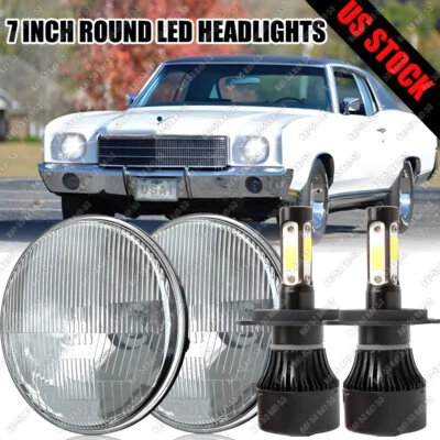 7" Round Projector For Chevy Monte Carlo 1970-1975 LED Headlights DRL Hi/Lo Beam - Image 1 of 4