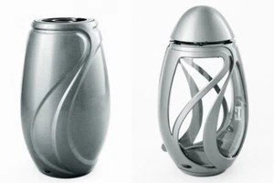 Exclusiv Grabschmuck-Set silber matt Grablampe+Grabvase Grablaterne Grablicht - Picture 1 of 5
