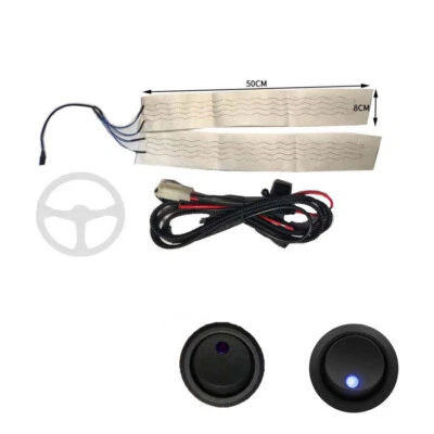 Car Steering Wheel Heater Kits Carbon Fiber Heated Pad W/Blue LED Light Switch - Изображение 1 из 4