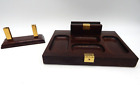 Vintage The Bombay Company Wood & Brass Dresser Desk Tray Caddy & Card Holder