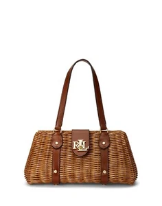 Ralph Lauren Rattan Wicker Medium Lilly Bag Leather Handles Rattan NEW with TAG - Picture 1 of 6